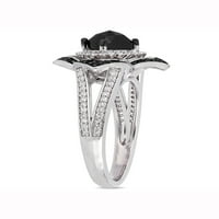 1-Karat T.W. Siyah ve Beyaz Pırlanta Gümüş Halo kokteyl yüzüğü