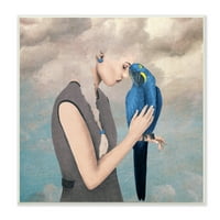 Stupell Industries Rüya Gibi Bulut Saçlı Kadın Canlı Mavi Papağan Ahşap Duvar Sanatı, 12, Tasarım Paula Belle Flores