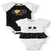 Garanimals Kız Bebek Kısa Kollu Peplum & Raglan Bodysuits, 2'li Paket