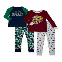 Wonder Nation Bebek ve Yürümeye Başlayan Çocuk Uzun Kollu Rahat Pijama, 4 Parça, Bedenler 12M-5T