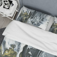 Designart 'Beyaz, gri ve Beyaz El Boyalı Mermer Akrilik' Yüzyıl Ortası Modern Nevresim Takımı