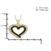 Jewellersclub 14 K Altın Kaplama Gümüş Kalp Kolye ile Siyah & Beyaz Elmas Accent