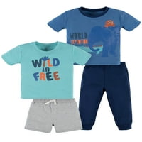 Gerber Bebek ve Yürümeye Başlayan Çocuk Gömlek, Şort ve Pantolon Kıyafet Seti, 4 Parçalı