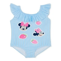 Minnie Mouse Toddler Kız Fırfırlı Mayo, 1 Parça, Beden 12M-5T