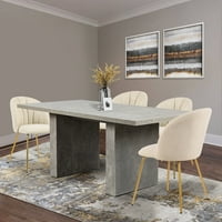 Tasarım Grubu Mutfak Oturma Odası için Altın Ayaklı Kumaş Bej Yemek Yan Sandalyesi, 4'lü Set