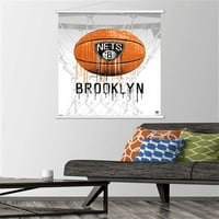 Brooklyn Nets - Ahşap Manyetik Çerçeveli Damla Basketbol Duvar Posteri, 22.375 34