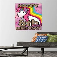 Ellie Ripberger Unicorn-Pushpins ile Mutlu 8. Doğum Günü Duvar Posteri, 22.375 34