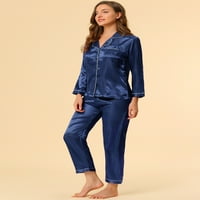 Benzersiz Pazarlık kadın Saten Loungewear Düğme Aşağı İpeksi Pijama Pijama Setleri