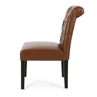 Noble House Cullon Kapalı Fau Deri Yemek Sandalyeleri, 2'li Set, Konyak Kahverengi, Mat Siyah