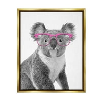 Stupell Sanayi Komik Koala Yaban Hayatı Gözlük Hayvanlar ve Böcekler Boyama Altın Şamandıra Çerçeveli sanat baskı
