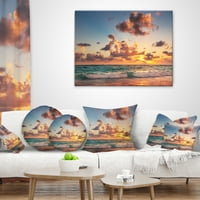 Karayip Denizi Sahilinde Designart Sunrise - Plaj Atma Yastığı - 16x16
