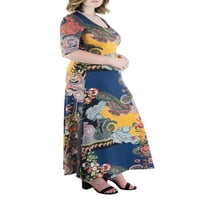24seven Konfor Giyim kadın Artı Boyutu paisley Dirsek Kollu Maxi Elbise