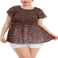 Benzersiz Pazarlık kadın Artı Boyutu Babydoll Şifon Önlüklü Bel Çiçek Peplum Tops