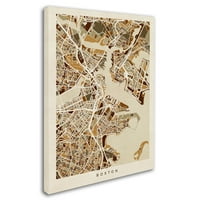 Michael Tompsett tarafından Marka Güzel Sanatlar Boston MA Sokak Haritası Kahverengi Tuval Sanatı