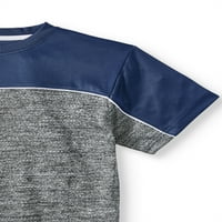 Arka Ekip Boyun Doku Kontrast T-Shirt