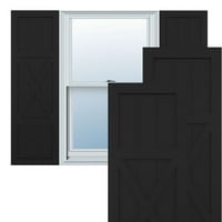 Ekena Millwork 15 W 80 H Gerçek Fit PVC Merkezi X-Board Çiftlik Evi Sabit Montajlı Panjurlar, Siyah