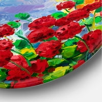 Designart 'Çiçekler Arasında Renkli Geleneksel Santorini Evleri' Deniz ve Kıyı Çemberi Metal Duvar Sanatı - 23'lük