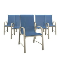 Açık Yaşam Paloma Çelik Veranda Yemek Sandalyeleri, Lacivert Askı, Kum Çelik Çerçeve, 6'lıPaket