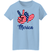 Amerikan Bayrağı Kalp Koleksiyonu kadın Temmuz 4th Yurtsever ABD Bayanlar grafikli tişört - 'Merica Barış İşareti