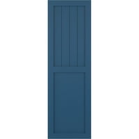Ekena Millwork 18 W 40 H Gerçek Uyum PVC Çiftlik Evi Düz Panel Kombinasyonu Sabit Montajlı Panjurlar, Sojourn Blue
