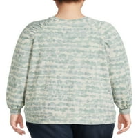 Como Blu Kadın Büyük Beden Dantelli Kol Batik Sweatshirt
