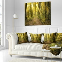 Designart Yeşil Sonbahar Ormanında Gün Batımı - Modern Orman Atma Yastığı - 18x18