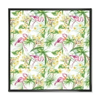 Designart 'Sarı Çiçekler, Tropikal Yeşillik Flamingo IV' Modern Çerçeveli Tuval Duvar sanatı Baskı