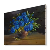 Designart 'Natürmort Vazoda Mavi Kır Çiçekleri Buketi' Doğal Çam Ağacına Geleneksel Baskı