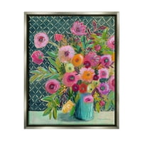 Stupell Industries Desenli Modern Çiçek Buketi Botanik ve Çiçek Boyama Gri Şamandıra Çerçeveli Sanat Baskı Duvar