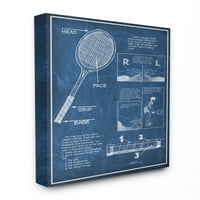 Saturday Evening Post tarafından Stupell Ev Dekorasyonu Tenis Raketi Blueprint Spor Tasarım Tuval Duvar Sanatı