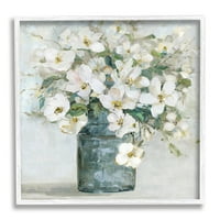 Stupell Industries Beyaz Sardunya Buketi Çiçek Açan Çiçek Aranjmanı Vazo Boyama Beyaz Çerçeveli Sanat Baskı Duvar
