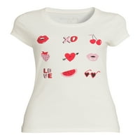 Kısa kollu Sevgililer Günü kadın XO Kalp Grafik Tee