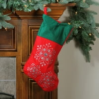 19 Kar Taneleri ile Kırmızı ve Yeşil Keçe Noel Çorabı