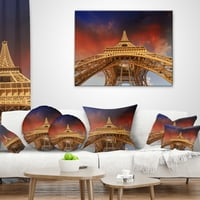 Designart Paris'in Güzel Manzarası Paris Eyfel Kulesi Kırmızı Gökyüzünün Altında - Şehir Manzarası Kırlent - 12x20