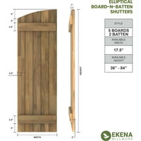 Ekena Millwork 1 2 W 43 H Americraft Beş Tahta Dış Gerçek Ahşap Birleştirilmiş Tahta-n-Çıta Panjurlar w Eliptik Üst,