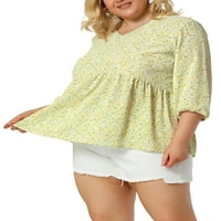 Benzersiz pazarlık kadın artı boyutu kıyafetler moda çiçek fırfır Flowy Babydoll bluz