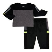 Atletik Çalışır Bebek ve Yürümeye Başlayan Çocuk Aktif Gömlek ve Triko Jogger Pantolon Kıyafet Seti, 2 Parça, Boyutları