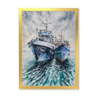 Designart 'Fırtınadan Önce Mavi Balıkçı Tekneleri Demirledi' Deniz ve Kıyı Çerçeveli Sanat Baskısı