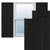 Ekena Millwork 1 2 W 49 H Gerçek Uyum PVC Dört Tahta Birleştirilmiş Tahta-n-Çıta Panjurlar, Siyah
