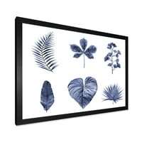 Designart 'Soyut Bitki Yaprakları Seti Mavi' Geleneksel Çerçeveli Sanat Baskısı
