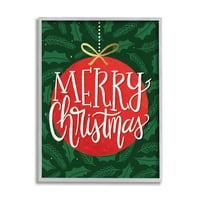 Stupell Industries Şenlikli Merry Christmas Metin Kırmızı Süs Gri Çerçeveli Tasarım Taylor Shannon