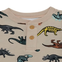 Garanimals Erkek Bebek Kısa Kollu Baskı Henley Bodysuit, Bedenler 0 Aylık