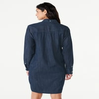 Uzun Kollu, XS-XXL Bedenli, Ücretsiz Montajlı Kadın Kuşaklı Mini Kot Gömlek Elbise