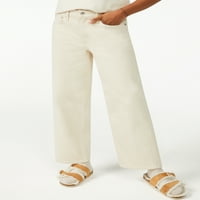 Ücretsiz Montaj Kadın Kırpılmış Geniş Bacaklı Kot Pantolon