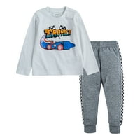 Crayola Erkek Uzun Kollu Grafikli Tişört ve koşucu pantolonu, 2 Parça Kıyafet Seti, 4-7 Beden