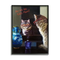 Stupell Sen kedinin Miyav Hayvan Ayna Hayvanlar ve Böcekler Boyama Siyah Çerçeveli Sanat Baskı Duvar Sanatı