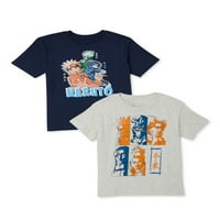 Naruto Shippuden Erkek Grubu Atış Grafik Tişörtler, 2'li Paket, 4-18 Beden